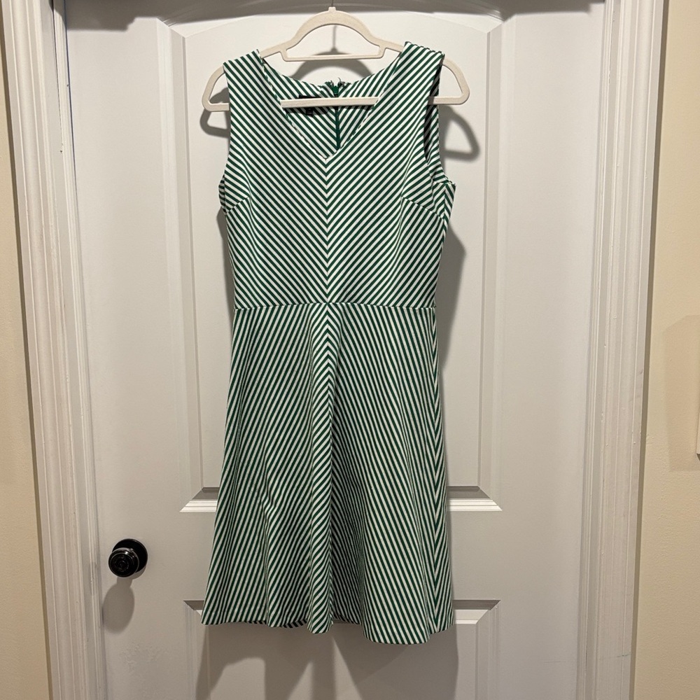Talbots Green and White Striped Midi Dress